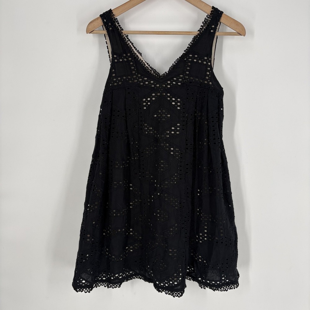 Maeve Dress Womens P2XS Black Eyelet Lace V Neck‎ Sleeveless Swing Sundress